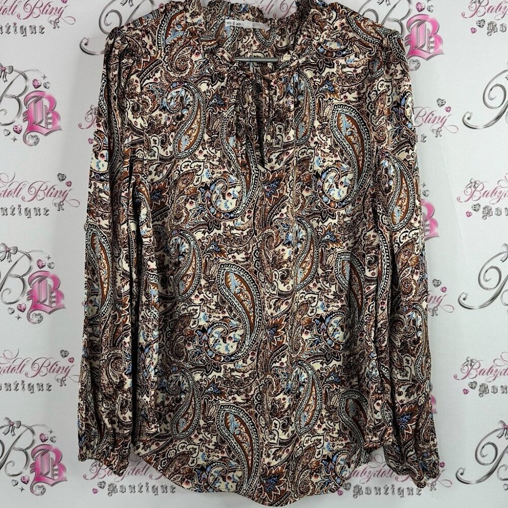 Cleo long sleeve top shirt Multicolor Paisley Blouse bubble sleeve